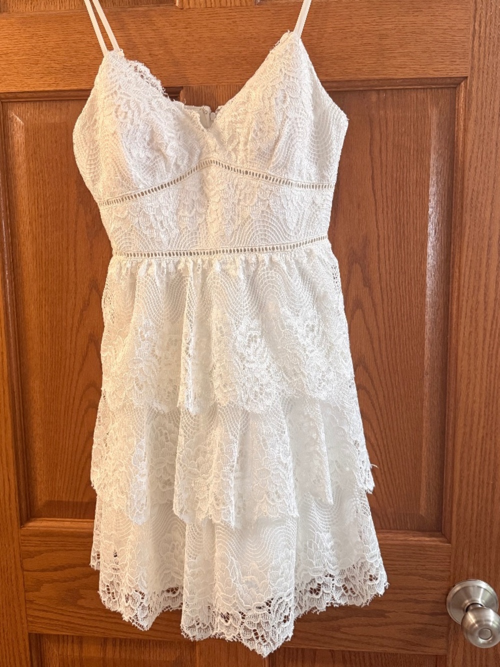 Teeze Me White Lace Tiered Spaghetti Strap Dress